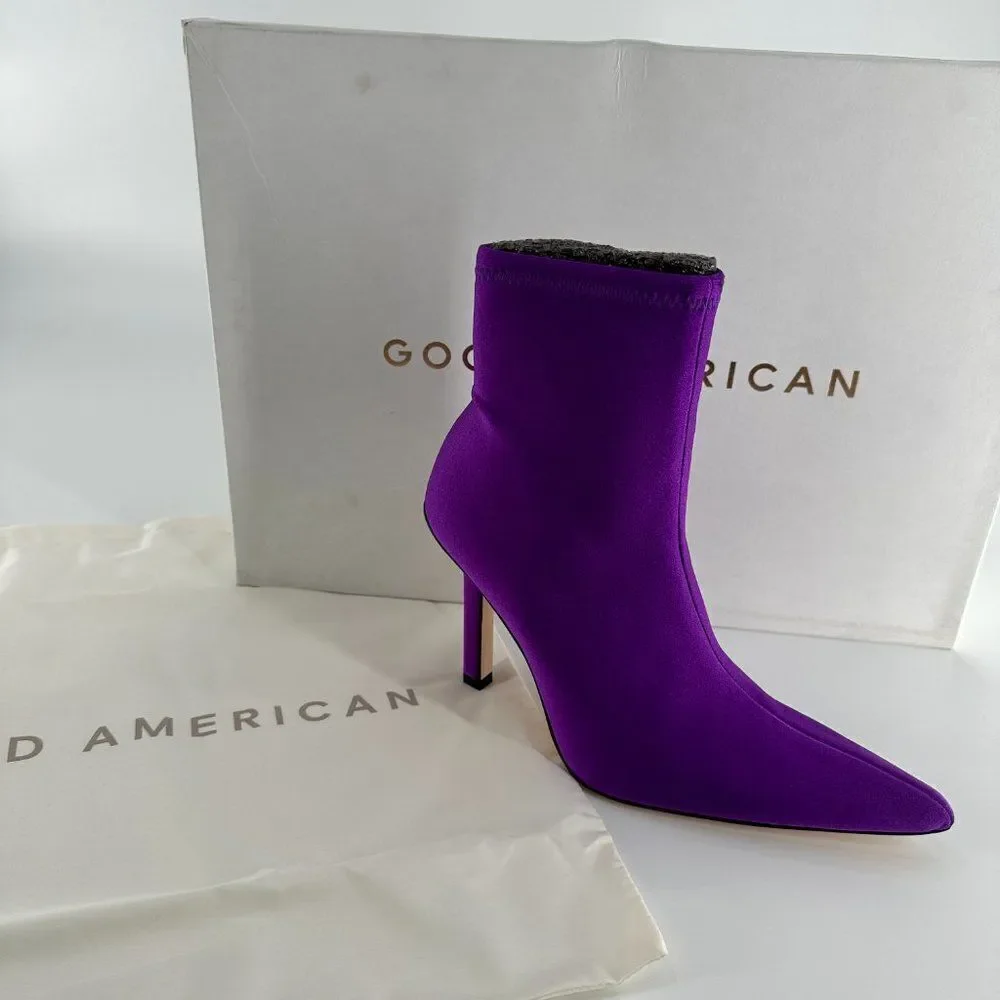 Good American High Kickstand Purple Pointed Toe Neoprene Booties Size 8